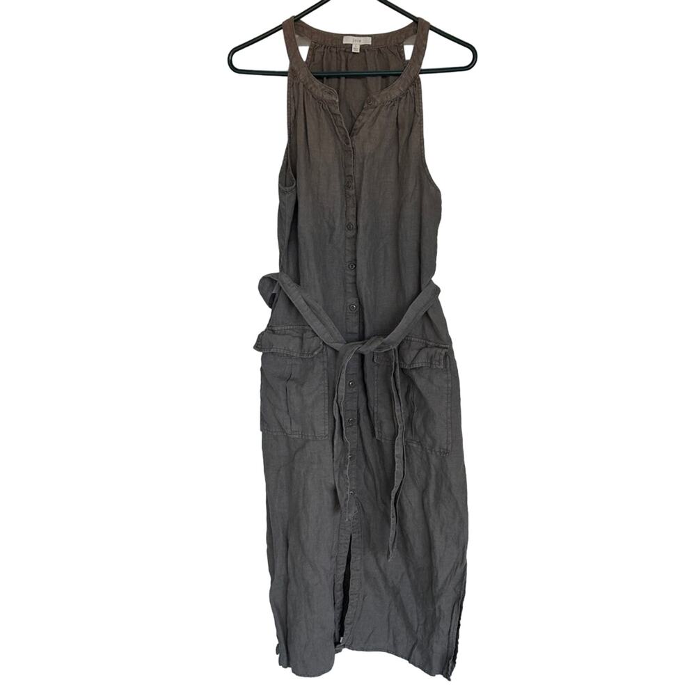 JOIE Edelie Tie Waist Sleeveless Linen Dress - Green - Large Lagenlook - Picture 8 of 15